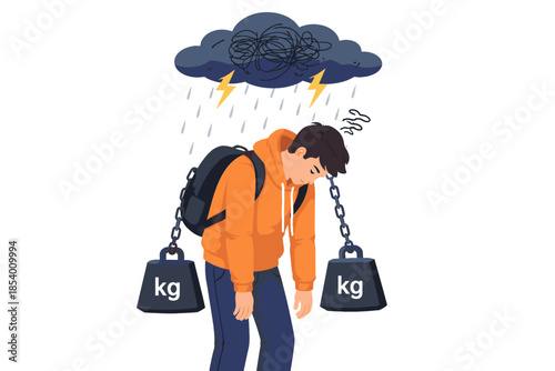 Young man struggling with emotional weight and mental health challenges