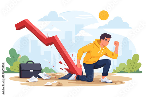 Rising against challenges: man overcoming obstacles in business journey