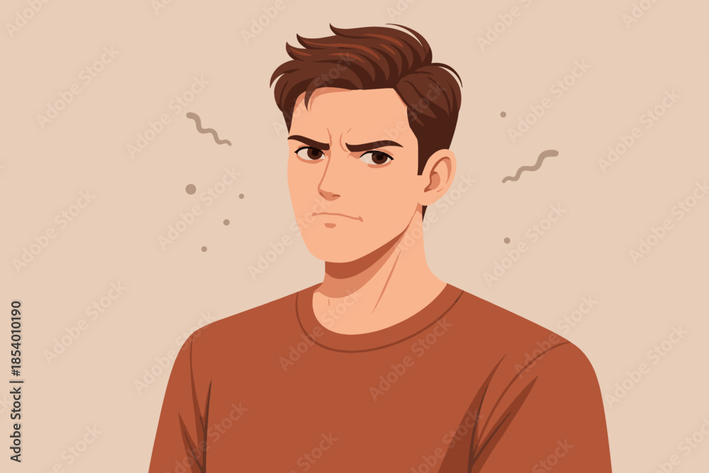 Fototapeta premium Frustrated man in casual outfit with angry expression on neutral background