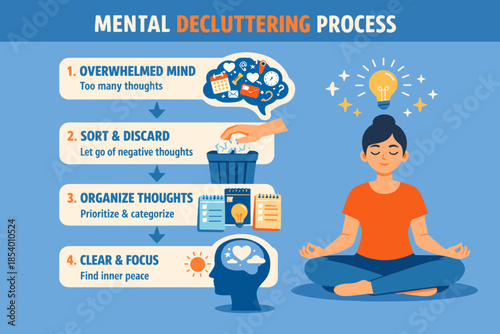 Mental de-cluttering process: steps to achieve a calm, focused mind through mindfulness and organization