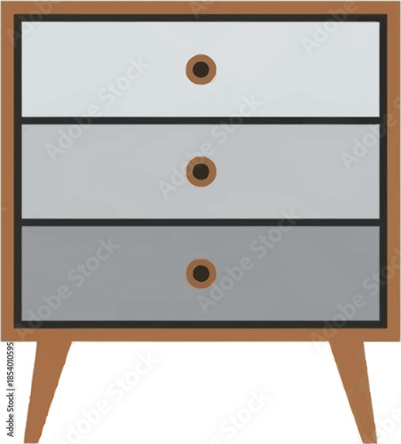 Stylish mid-century modern three-drawer chest illustration with gradient color scheme