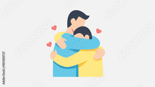 Heartfelt embrace with romantic elements in flat design