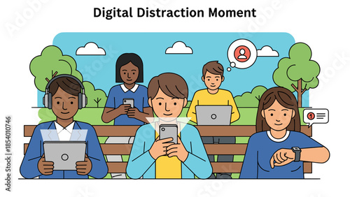 People engaged with technology in park setting