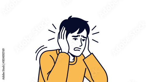 Worried person holding head with stress and anxiety concept in simple art style