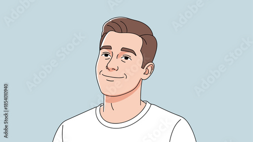 Confident young man in casual attire smiling on blue background