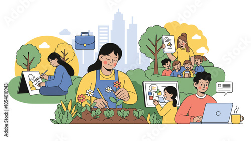 Collaborative community learning and gardening in flat urban design