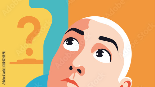 Contemplative abstract portrait with question mark in modern pop art style