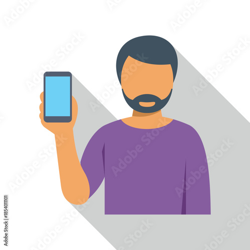 Faceless man presenting mobile phone screen with long shadow icon