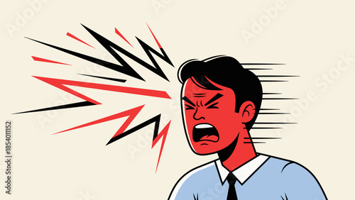 Dynamic anger expression in retro comic style with vibrant colors and bold lines