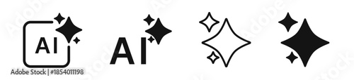 Set of AI generate icon. AI sparkle star with square icon. Artificial intelligence technology and Machine learning concept. Generate symbol for application and web. Vector illustration.
