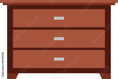 A simple illustration of a classic brown wooden dresser with three spacious drawers