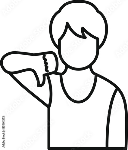 Person outlining a thumbs down gesture on a white background