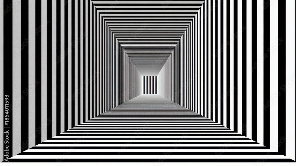 Fototapeta premium Abstract geometric optical illusion with black and white stripes, Brain Teaser Month
