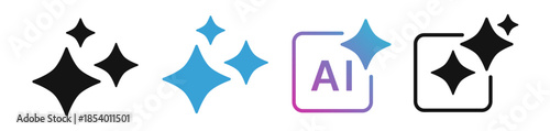AI generate icon set ai, sparkle star with square button, artificial intelligence star logo
