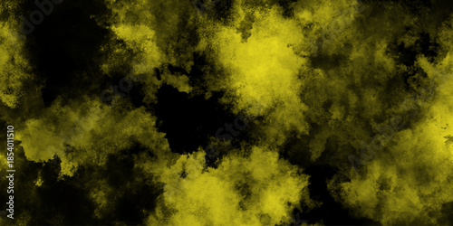 Abstract black background with yellow smoke. color splashes isolated on black background. powder explosion neon effects.