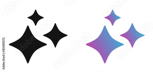 Artificial intelligence star logo generation, generative AI logo, AI magic sparkle stars, chat with AI application, artificial intelligence online tool concept