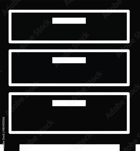 Minimalist black three-drawer cabinet icon representing storage and organization
