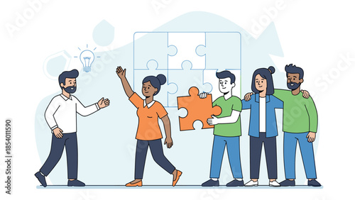 Team collaboration and problem solving concept with puzzle pieces