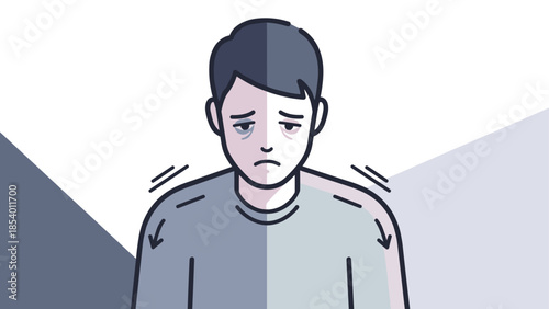 Sad young man with simple line art style conveying feeling of depression and anxiety