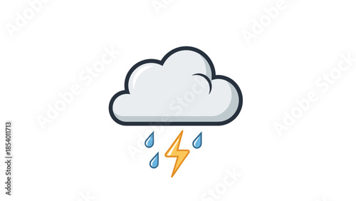 Cloud with lightning and raindrops illustration on white background
