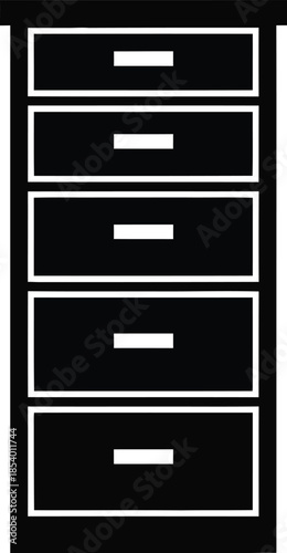 Simple black five-drawer cabinet icon for storage and organization purposes