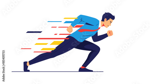 Dynamic runner in motion with speed and energy depicted in modern flat style