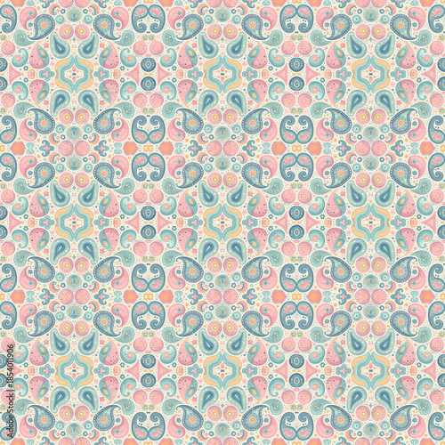Seamless Ornamental Paisley Pattern with Floral Motifs – Vintage Boho Multicolor Ethnic Textile Background