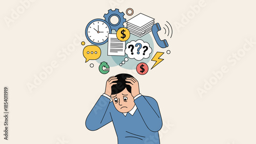 Overwhelmed by stressful tasks and deadlines: anxiety concept