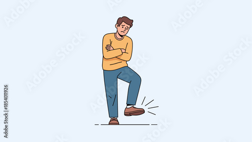 Thoughtful man standing with crossed arms in minimalist line art style