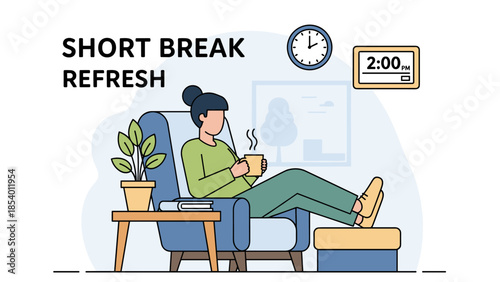 Woman enjoying coffee break at home with cozy decor elements