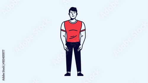 Casual male character in red t-shirt on light background
