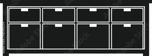 A black silhouette of a modern storage cabinet with eight drawers for home organization