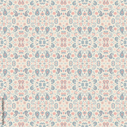 Seamless Ornamental Paisley Pattern with Floral Motifs – Vintage Boho Multicolor Ethnic Textile Background