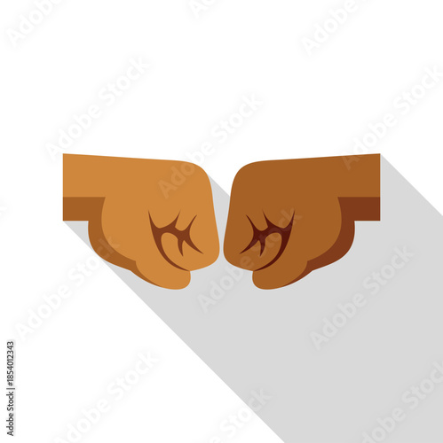 Two dark skinned cartoon fists bumping, representing agreement and collaboration, with long shadows