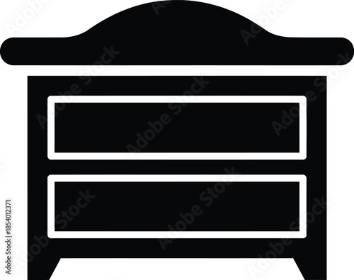 Simple black silhouette of a bedside table featuring two drawers and an elegant curved top