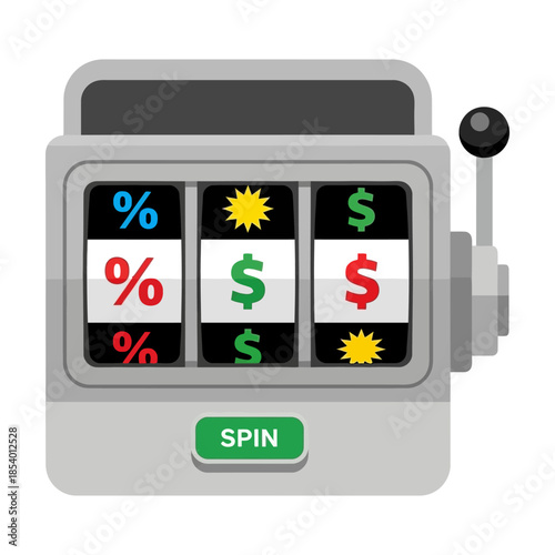 Flat Design Slot Machine Graphic with Chance and Financial Symbols