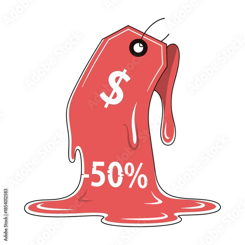 Creative Melting Red Price Tag Showing Half Price Discount