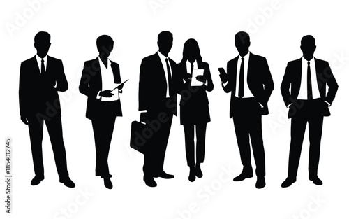 A group of silhouetted business professionals standing and interacting together