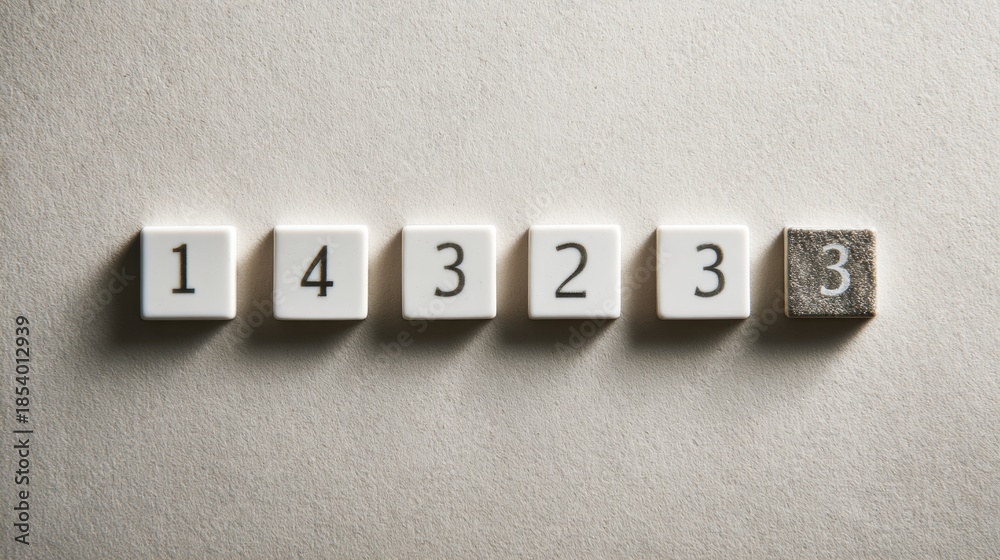 Obraz premium Minimalist numeric tiles on textured surface - concept of counting and sequence, Brain Teaser Month