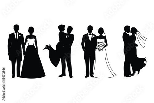 Silhouette series of couples in wedding attire celebrating love and commitment