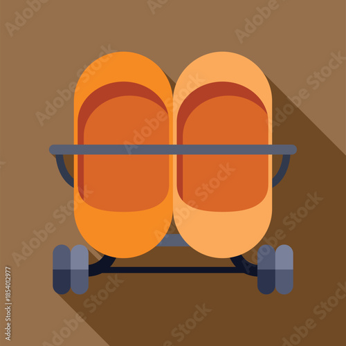 Roller coaster ride seats with safety bar and wheels against a brown background