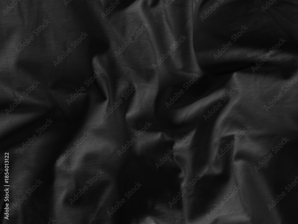 Fototapeta premium Dark gray monochrome fabric background with wavy folds Minimal natural cotton textile surface. Calm, elegant photo. Luxury branding, fashion mockups, skincare visuals, clean design