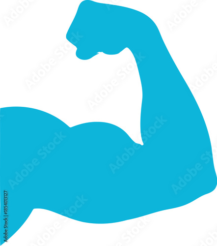 Teal silhouette of a muscular arm flexing bicep on white background