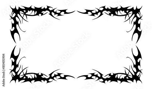 Neo tribal gothic Y2K frame with sharp spikes in a rectangular shape on a black and white background.