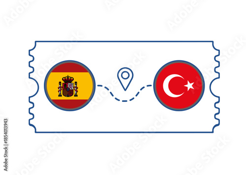 Spain – Turkey International Travel Route vector ticket
Vector ticket route between countries