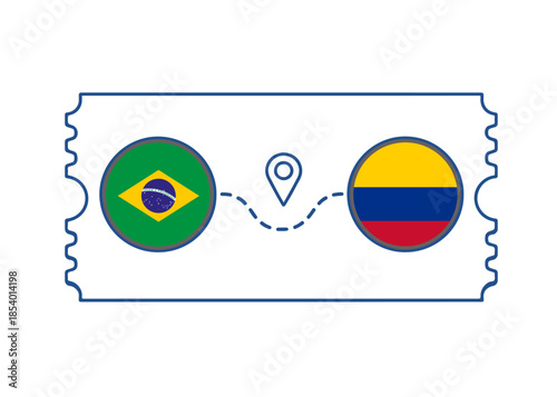 Brazil – Colombia International Travel Route vector ticket
Vector ticket route between countries