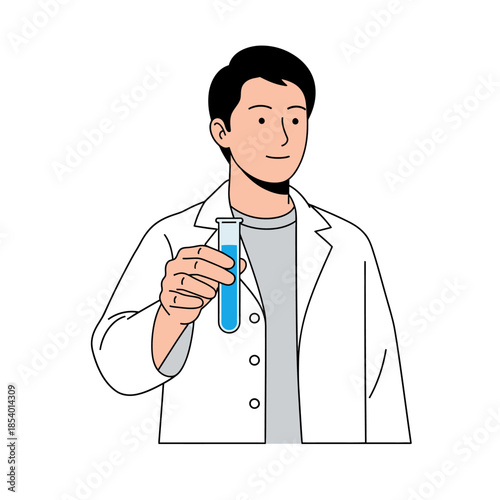 Scientist holding a test tube with blue liquid