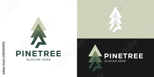 Modern overlay with initial P for pine tree logo design vector illustration.