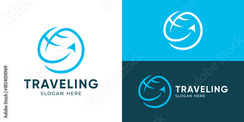 Creative simple traveling logo template. Travel agency logo design vector illustration.