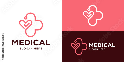 Creative simple medical logo template. Love with cross plus symbol with stethoscope for health care logo design vector illustration.